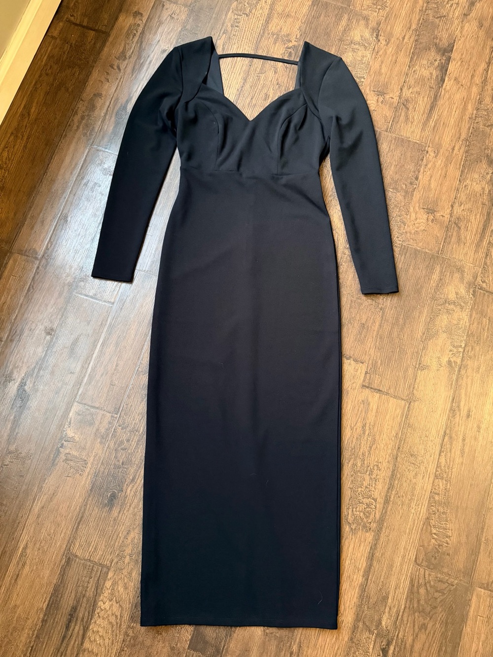 bebe Black Long Sleeve Sweetheart Bodycon Dress